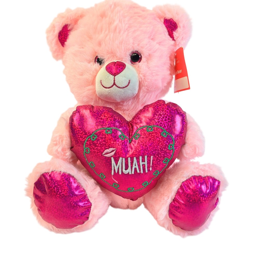 Homerbest Plush Teddy Bear MUAH Heart Valentine Kids 13in Pink Magenta NEW
